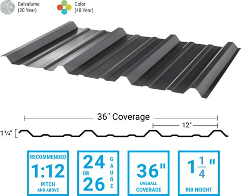 26 gauge hi rib sheet metal 36 w|masterrib galvalume 26 ga.